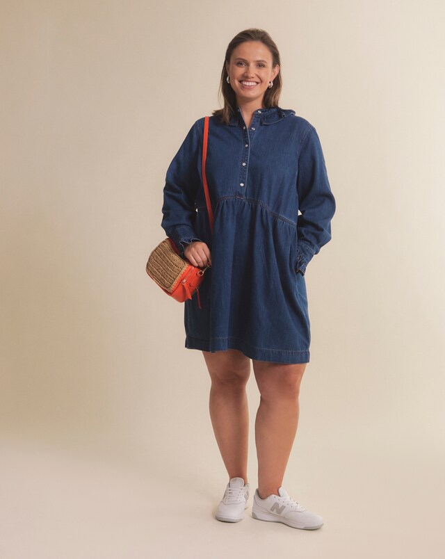 Mid Wash Frill Collar Denim Mini Dress