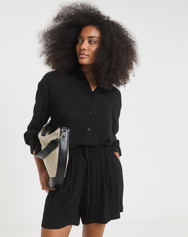 Simply Be Black Tie Waist Crinkle Shorts