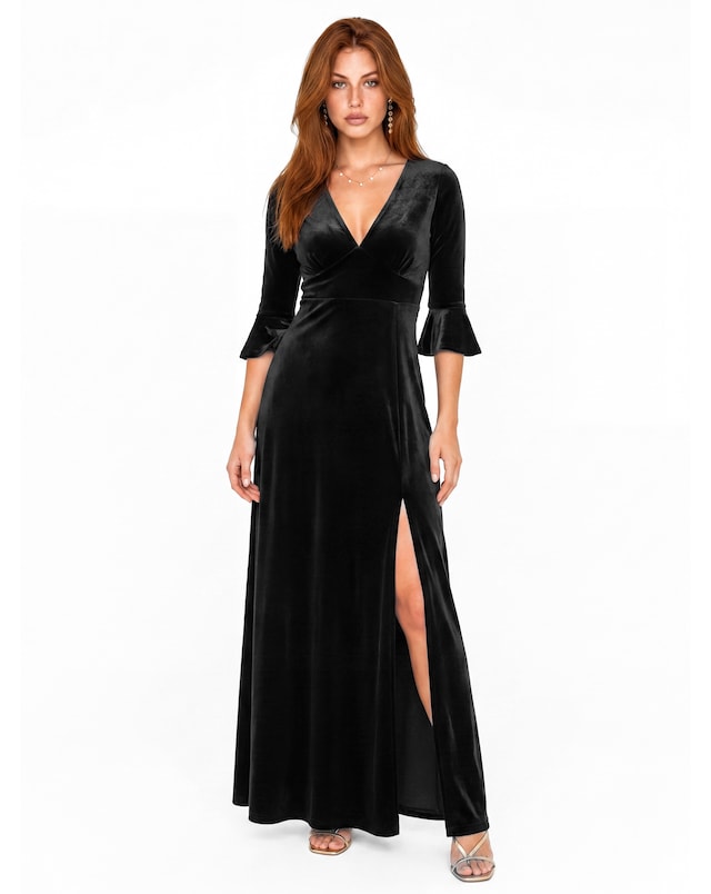 Maya Deluxe V Neck Velvet Maxi Dress