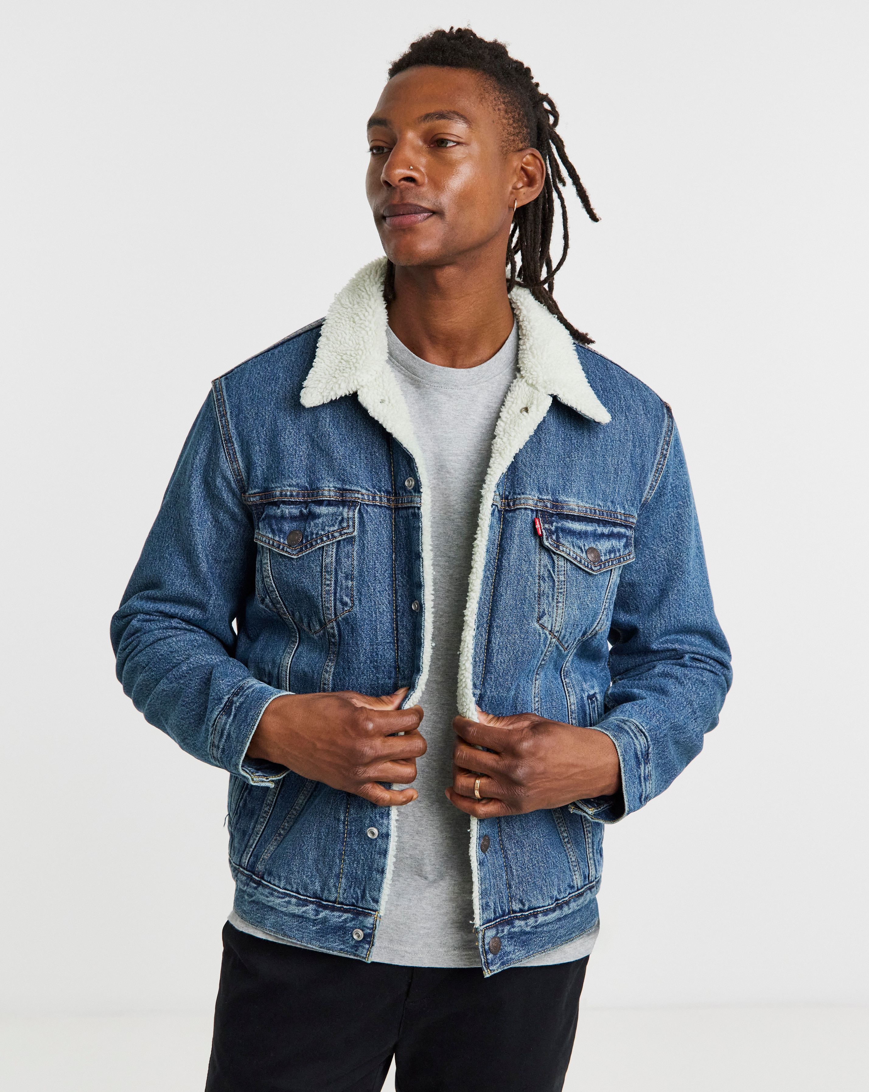 Levi's Sherpa Denim Trucker Jacket - Medium Blue | JD Williams