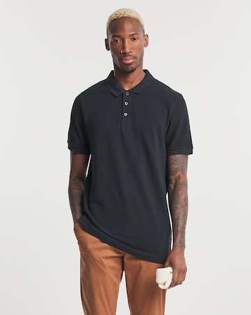 Pure Cotton Pique Polo Long Length- Black