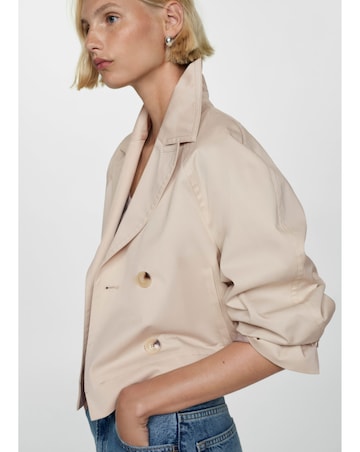 Mango Cropped Trench Coat with Lapels