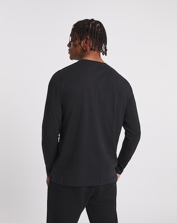 Long Sleeve Grandad T-Shirt Long Length- Black
