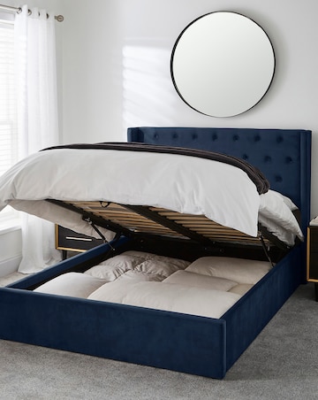 Allegra Winged Velvet Ottoman Bed with 3 Layer Memory Foam Hybrid Mattress