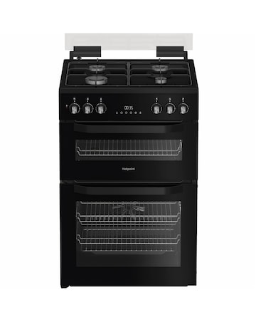 Hotpoint HDD6GDC2B1 60cm Dual Fuel Double Cooker Glass Lid - Black + Install