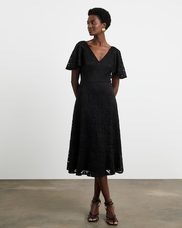 Joanna Hope Black Angel Sleeve Stretch Lace Midi Dress
