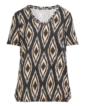 Ikat Print V Neck Short Sleeve Bubble Hem Top
