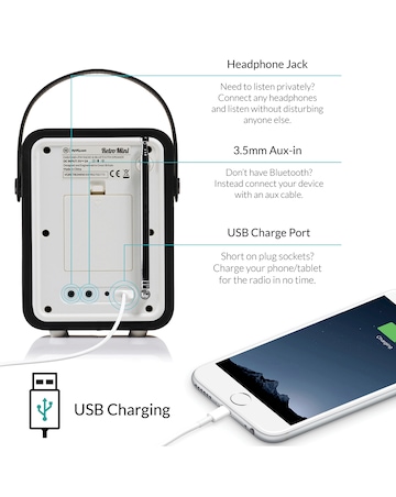 VQ Retro Mini DAB Radio - Black