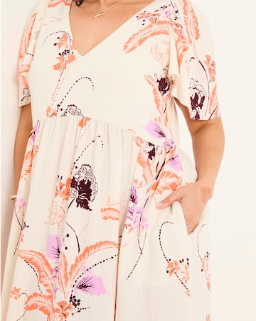 FatFace Copper & Black Marlow Flute Sleeve Dress