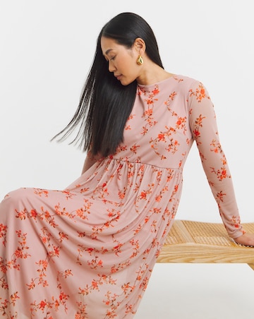 Mesh Gathered Skirt Maxi Dress