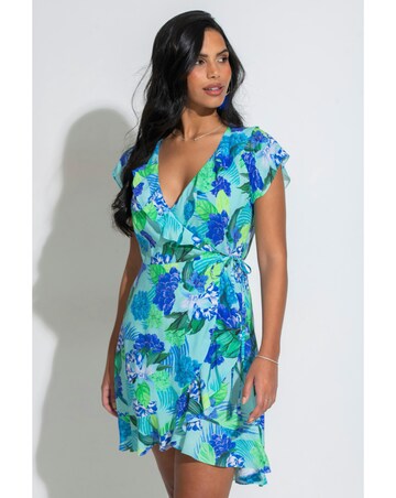 Pour Moi Free Spirit Frill Wrap Beachdress Aqua Tropic
