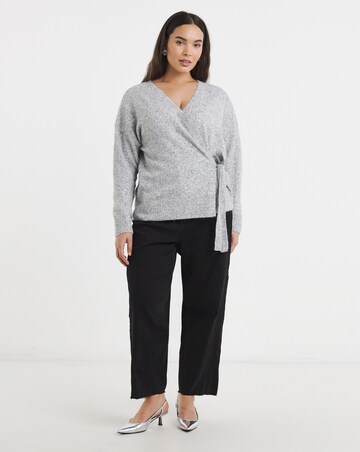 Simply Be Brushed Yarn Grey Marl Diamante Ballet Wrap Cardigan