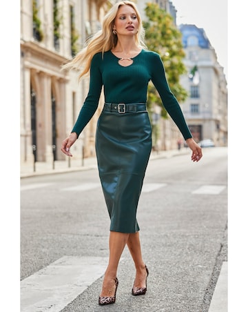 Sosandar Faux Leather Skirt