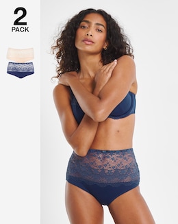 Pretty Secrets (2 Pack) Lottie Lace Full Brief Knickers Navy/Blush