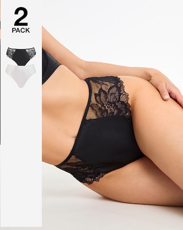 Pretty Secrets (2 Pack) Willow Stretch Lace High Leg Knickers Black/Cream