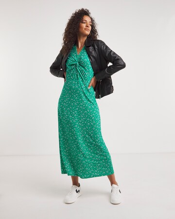 Jersey Twist Knot V-Neck Midi Tea Dress