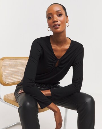 Black Front Keyhole Detail Long Sleeve Top