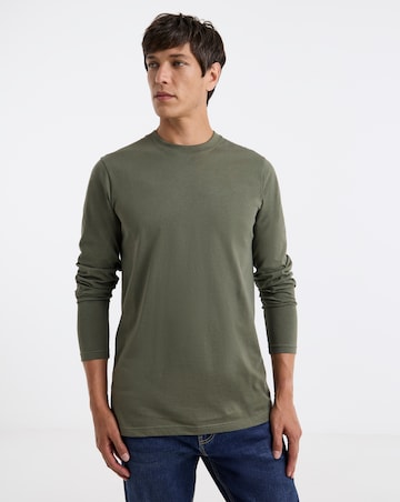Long Sleeve Crew Neck T-Shirt Long Length-Olive