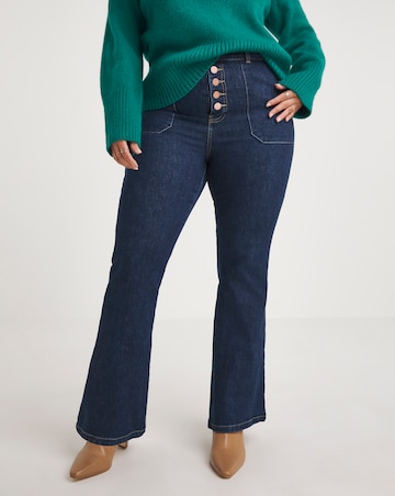 Indigo Button Front Slim Flare Jeans