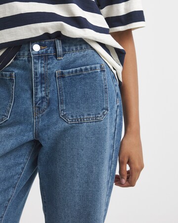 Simply Be Mid Wash Front Pocket Detail Slim Wide Jeans