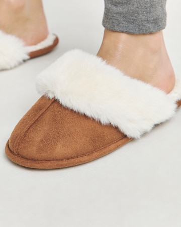 Elyse Faux Fur Mule Slippers - Wide Fit (E)