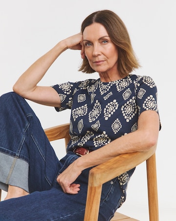 Pure Cotton Navy Print Crew Neck T-Shirt