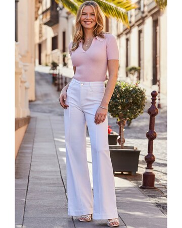 Sosandar White Wide Leg Pintuck Jeans