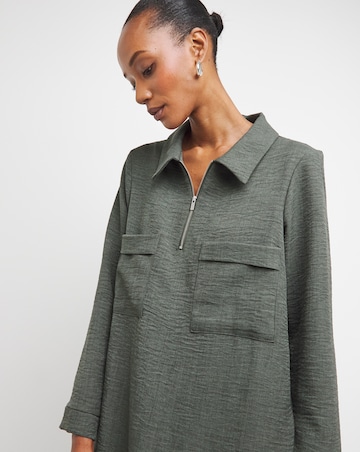 Long Sleeve Zip Collared Dress