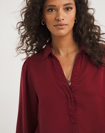 Dark Red V Neck Denim Tunic