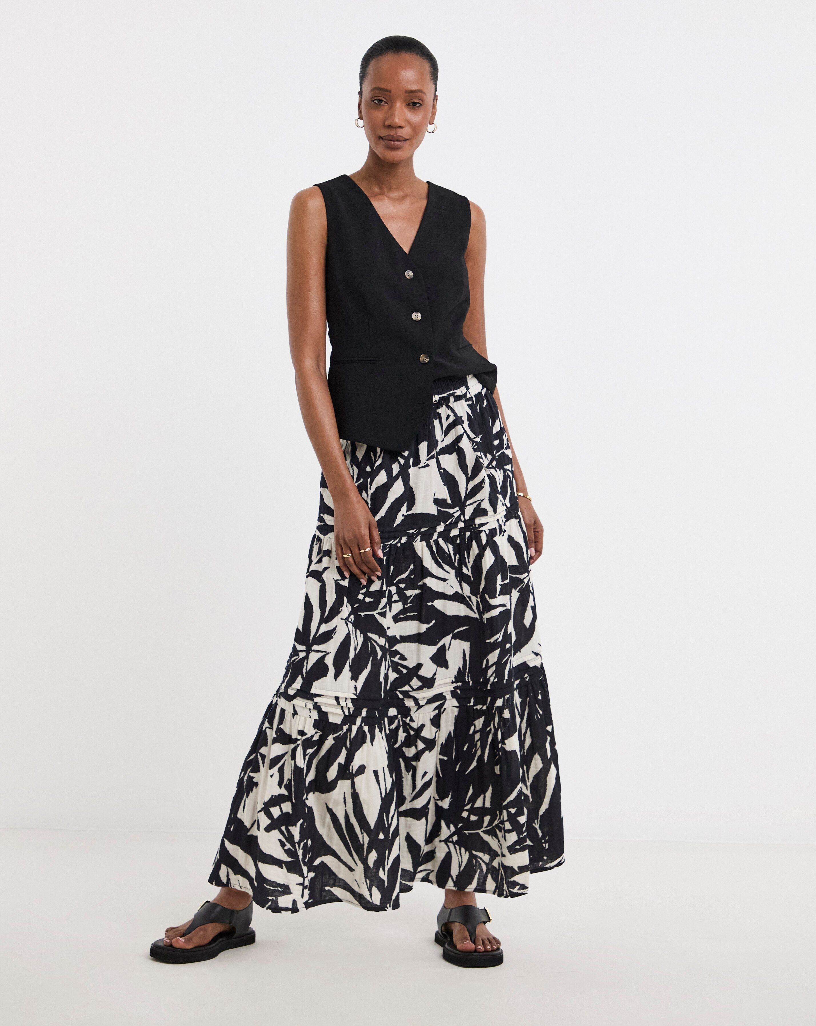 Pure Cotton Textured Tiered Midi Skirt