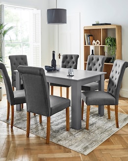 Dakota 6 Seater Dining Table with 6 Ava Button Back Chairs