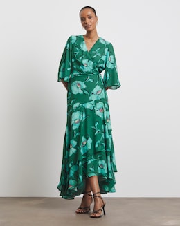 Joanna Hope Printed Wrap Dress with Angel Sleeves