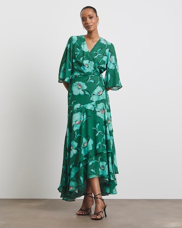 Joanna Hope Printed Wrap Dress with Angel Sleeves