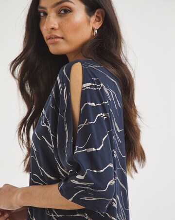 Marble Print Cold Shoulder Relaxed Tunic