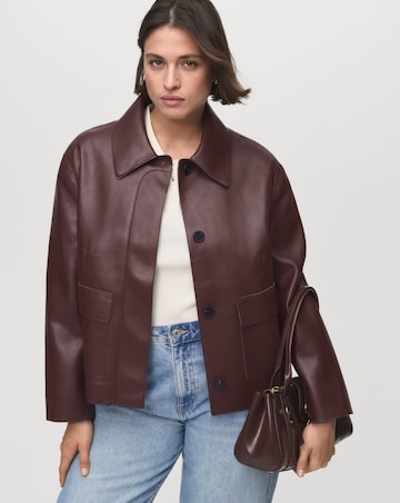 Mango Faux Leather Collared Jacket
