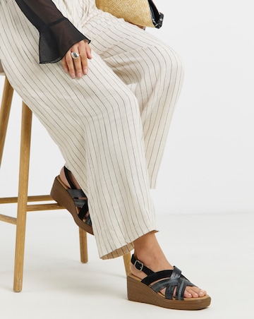 Hudson Crossover Stitch Detail Leather Wedged Sandals - Extra Wide Fit (EEE)