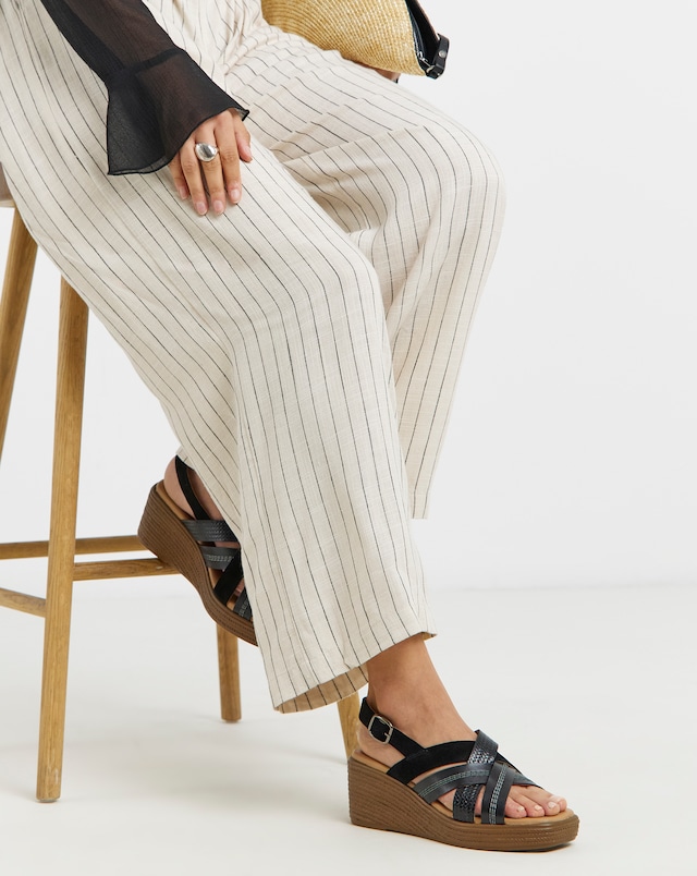 Hudson Crossover Stitch Detail Leather Wedged Sandals - Wide Fit (E)