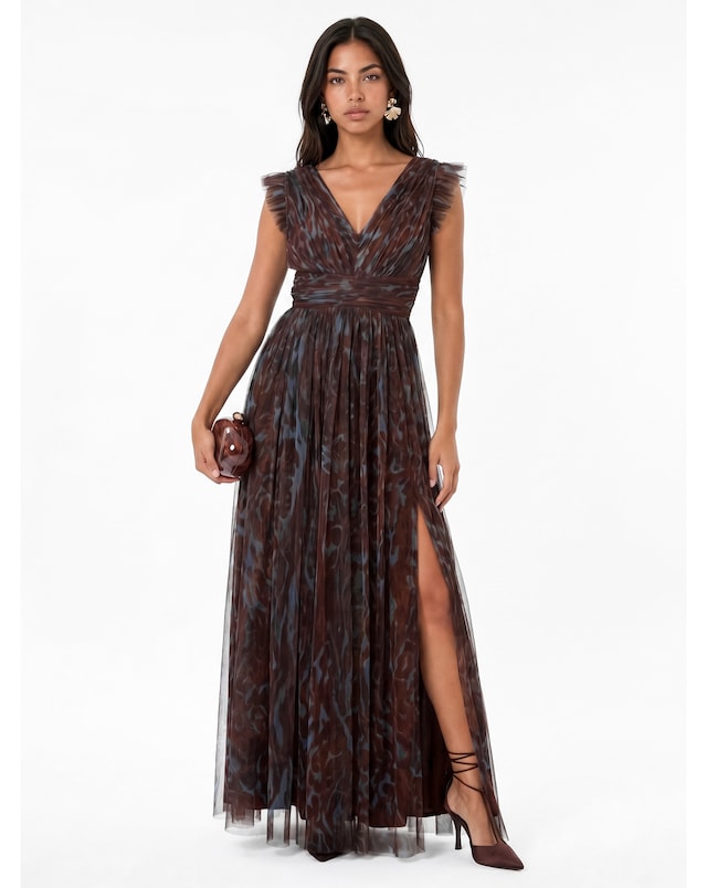 Anaya Animal Print Tulle Maxi Dress