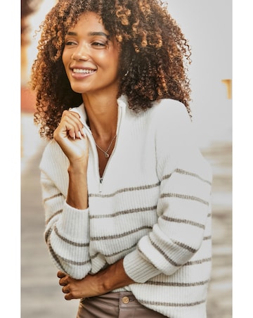 Sosandar Stripe Zip Collar Jumper