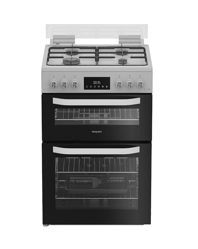 Hotpoint HDG6GDCW 60cm Gas Double Cooker with Glass Lid - White