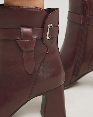 Kathy Heeled Leather Boot With Wrap Around Detail - Wide Fit (E)