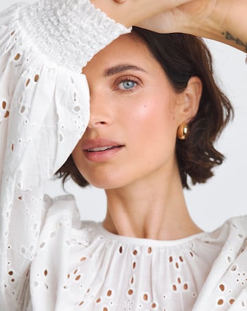 Pure Cotton Broderie Puff Sleeve Top