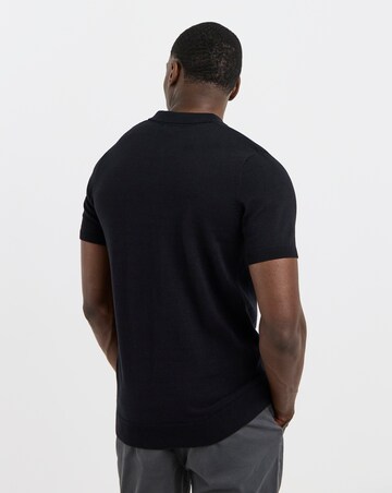 Black Cotton Short Sleeve Knit Polo