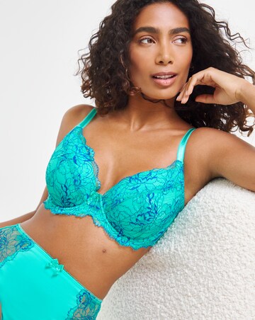 Pretty Secrets (2 Pack) Ella Lace Padded Plunge Wired Bras (B-F ) Aqua/Blue