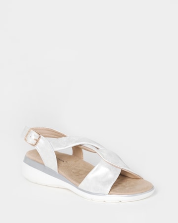 Cushion Walk White Shimmer Cross Strap Buckle Sandals - Wide Fit (E)