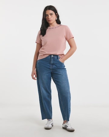 Simply Be Pink Embellished Neckline T-Shirt