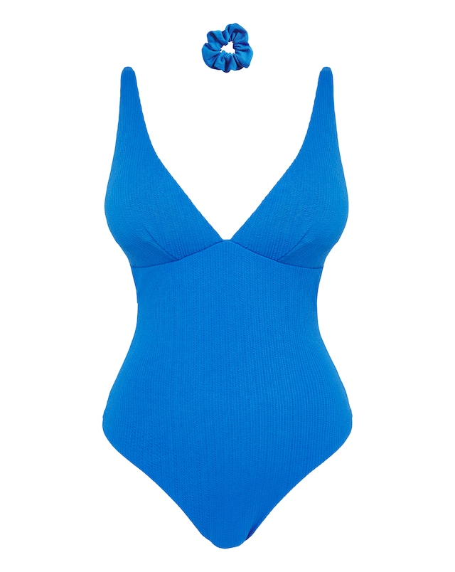 Crinkle Plunge Swimsuit And Scrunchie