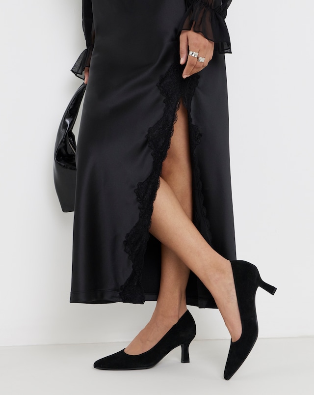 Heavenly Soles Kirsten Suede Pointed Toe Court Shoes - Wide Fit (E)