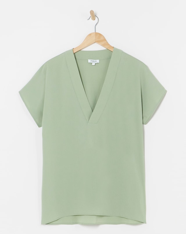 Simply Be Sage Green V Neck Short Sleeve Boxy Blouse