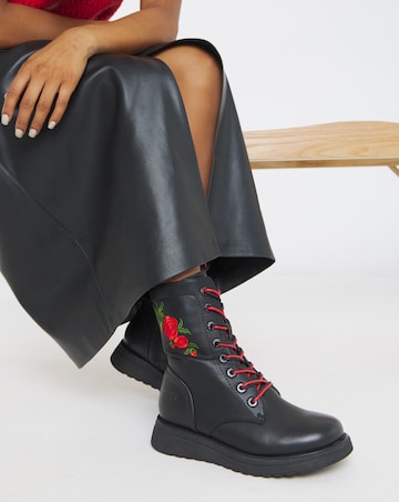 Heavenly Feet Floral Martina Lace Up Chunky Boot Wide Fit